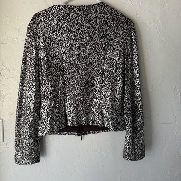 Joseph Ribkoff Jacket Vintage 6 Silver Metallic Cropped Full Zip Evening Dressy - Picture 8 of 8